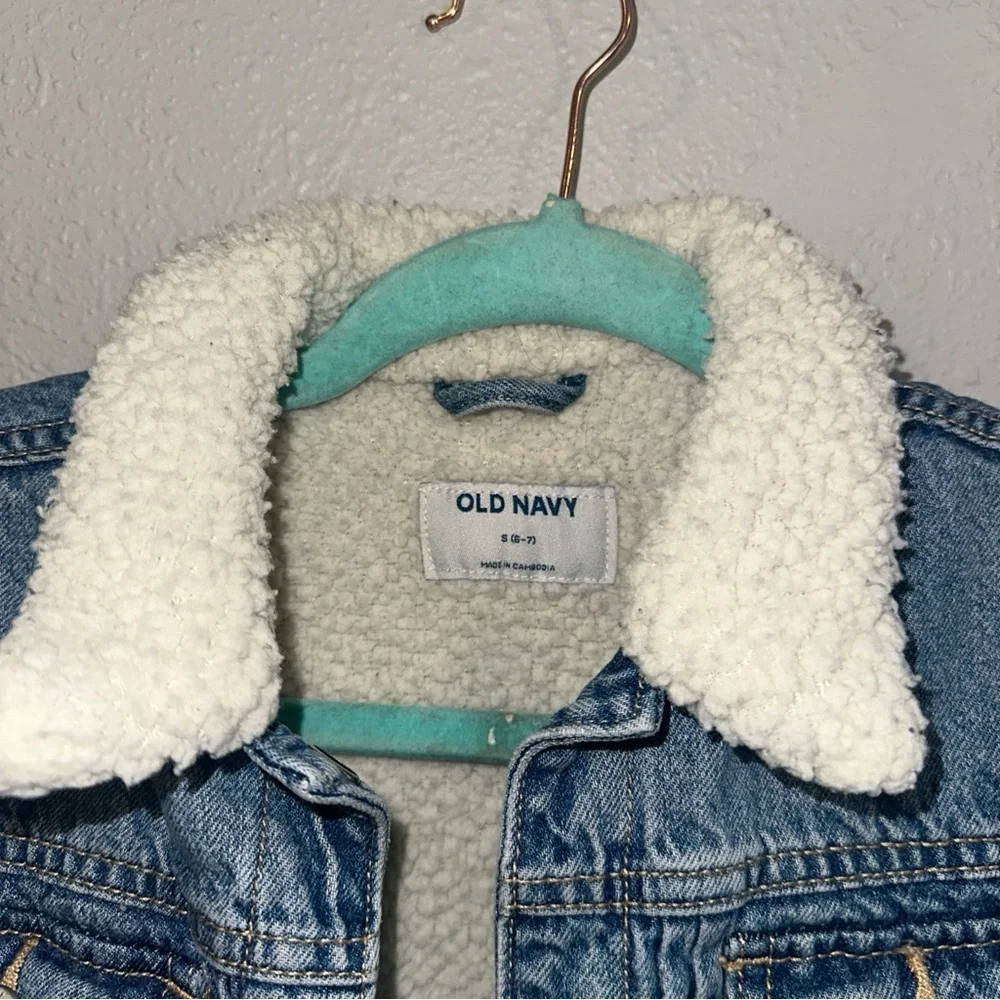 Old Navy Blue Denim Jacket with Cream Sherpa Collar